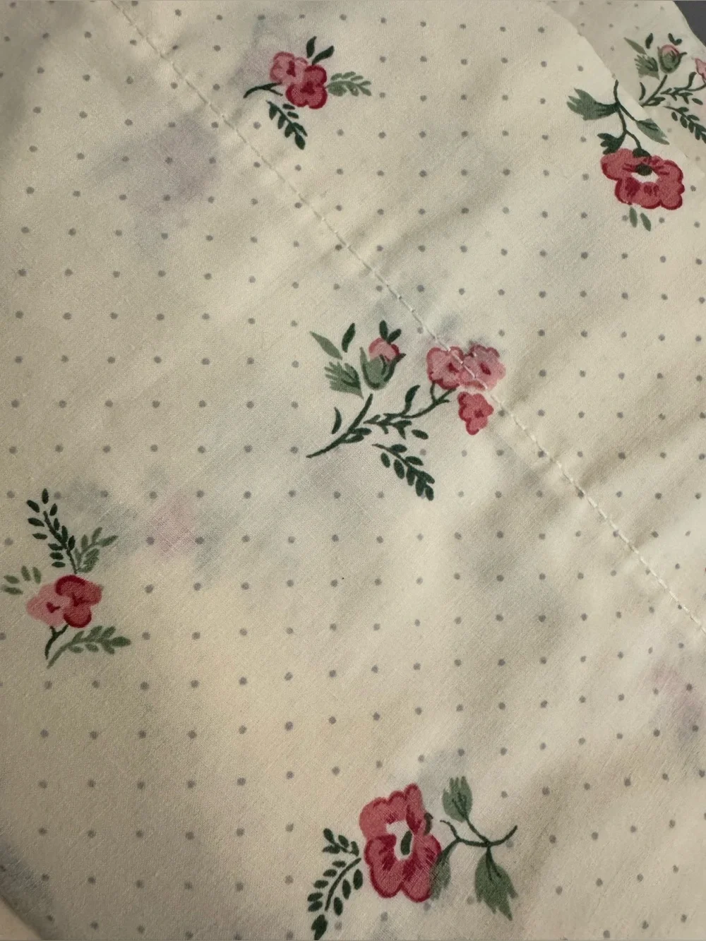 VTG JCPenney Pink Cream Polka Dot Floral Cotton Sheets Twin